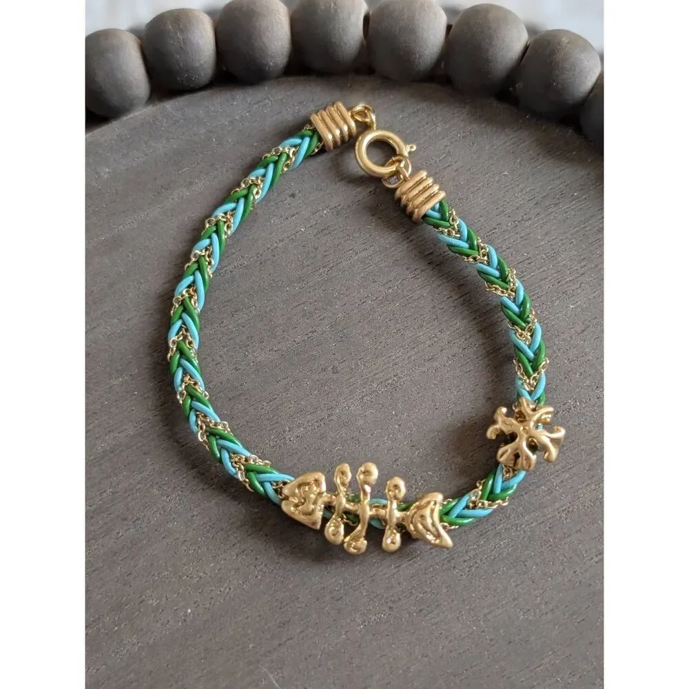TORY BURCH Fish Braided Logo Bracelet